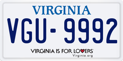 VA license plate VGU9992