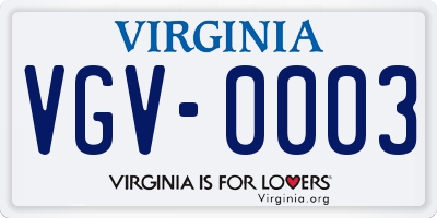 VA license plate VGV0003