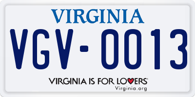 VA license plate VGV0013