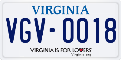 VA license plate VGV0018