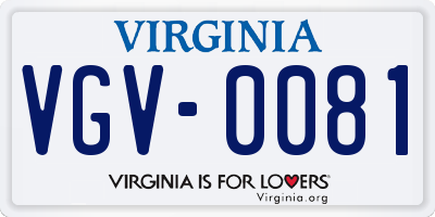 VA license plate VGV0081