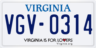 VA license plate VGV0314