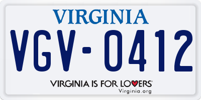 VA license plate VGV0412