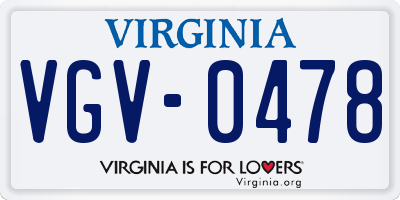 VA license plate VGV0478