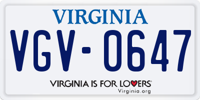 VA license plate VGV0647