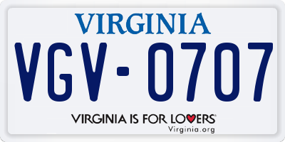 VA license plate VGV0707