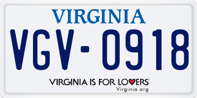 VA license plate VGV0918