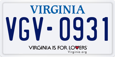 VA license plate VGV0931