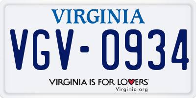 VA license plate VGV0934