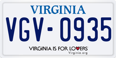 VA license plate VGV0935