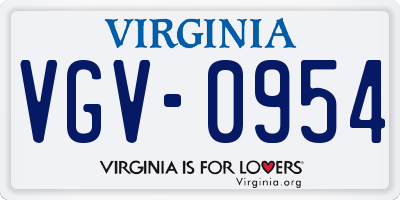 VA license plate VGV0954