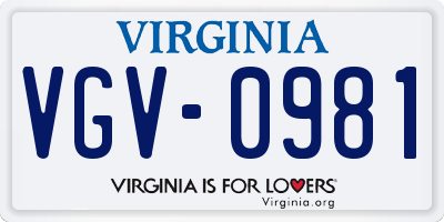 VA license plate VGV0981