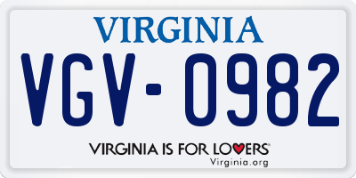 VA license plate VGV0982
