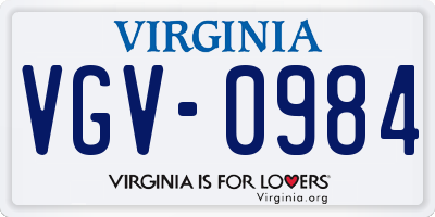 VA license plate VGV0984