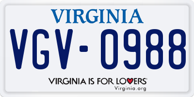 VA license plate VGV0988