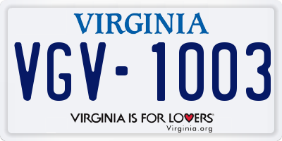 VA license plate VGV1003