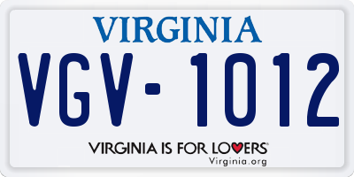 VA license plate VGV1012