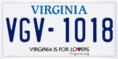 VA license plate VGV1018