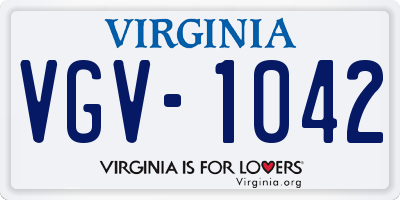 VA license plate VGV1042