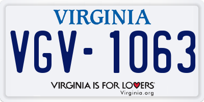 VA license plate VGV1063