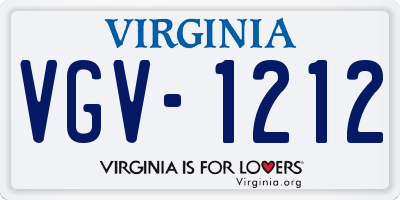 VA license plate VGV1212
