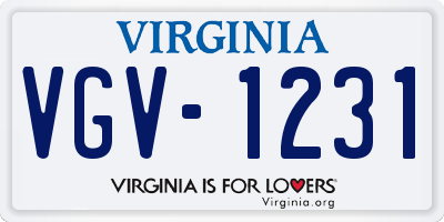 VA license plate VGV1231