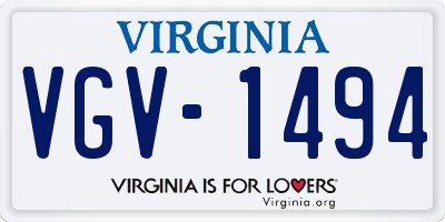 VA license plate VGV1494