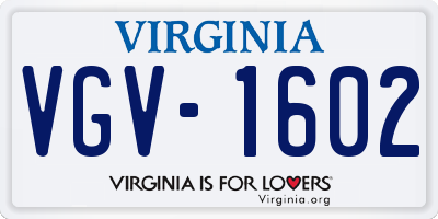 VA license plate VGV1602