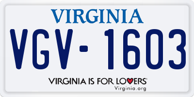 VA license plate VGV1603