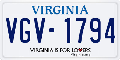 VA license plate VGV1794