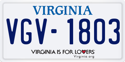 VA license plate VGV1803