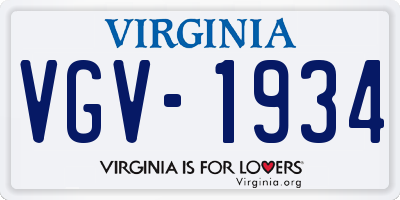 VA license plate VGV1934
