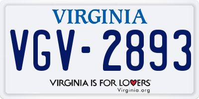 VA license plate VGV2893