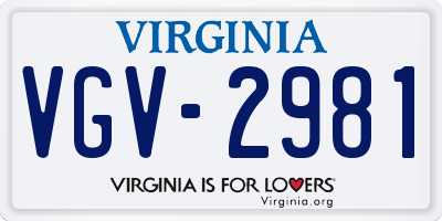VA license plate VGV2981