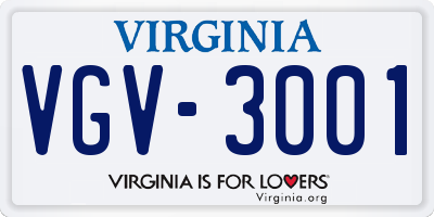VA license plate VGV3001