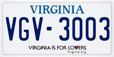 VA license plate VGV3003