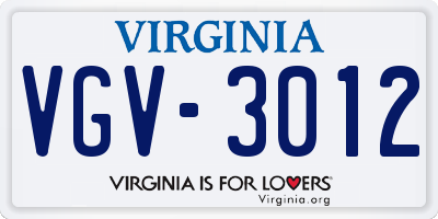 VA license plate VGV3012