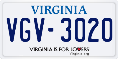 VA license plate VGV3020