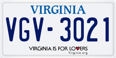 VA license plate VGV3021