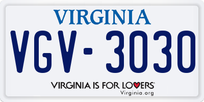 VA license plate VGV3030