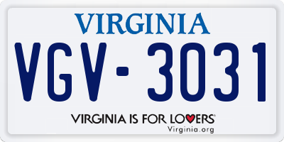 VA license plate VGV3031