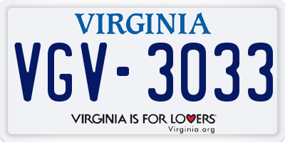VA license plate VGV3033