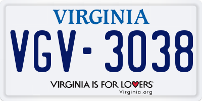VA license plate VGV3038