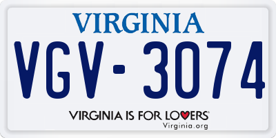VA license plate VGV3074