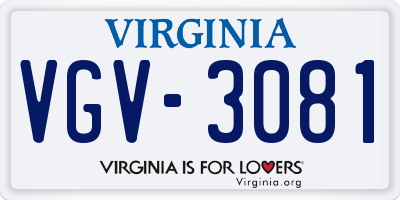 VA license plate VGV3081