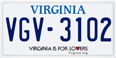 VA license plate VGV3102