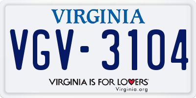 VA license plate VGV3104
