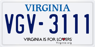 VA license plate VGV3111
