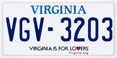 VA license plate VGV3203