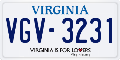VA license plate VGV3231